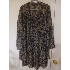 SHEIN Curve Black Gold Chain Print High Low Blouse